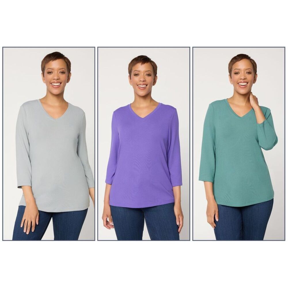 Denim & Co. Women's Top Sz S Essentials Heavenly Jersey Sleeve Majesty